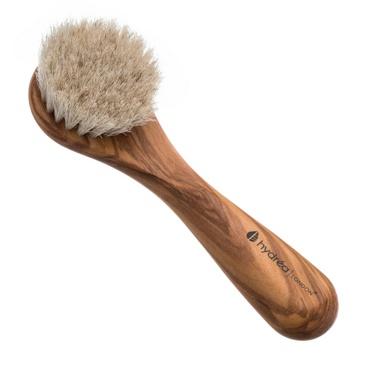 HYDREA LONDON PREMIUM OLIVE WOOD FACIAL BRUSH – EXFOLIATING NATURAL BRISTLE