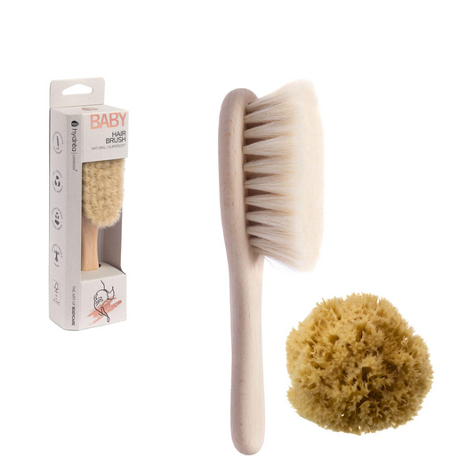 HYDREA LONDON BABY BLISS BED + BATH NEWBORN GIFT SET – BABY BRUSH + SEA SPONGE