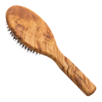 HYDREA LONDON PREMIUM OLIVE WOOD BOAR BRISTLE HAIR BRUSH WITH NO-PULL CUSHION – SMOOTH & SHINE