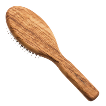 HYDREA LONDON PREMIUM OLIVE WOOD HAIR BRUSH WITH NYLON PINS & BOAR BRISTLE – EFFORTLESS DETANGLING & SMOOTH STYLING