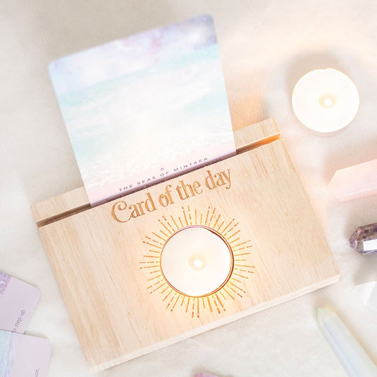 NATURAL CARD OF THE DAY TAROT CARD STAND TEALIGHT HOLDER