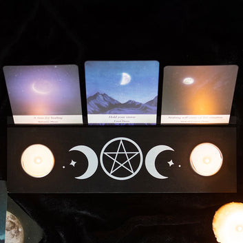 BLACK TRIPLE MOON TAROT CARD STAND TEALIGHT HOLDER