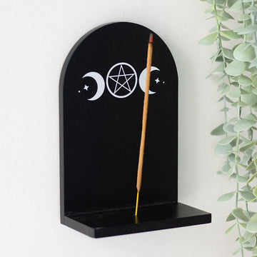 BLACK TRIPLE MOON INCENSE HOLDER SHELF