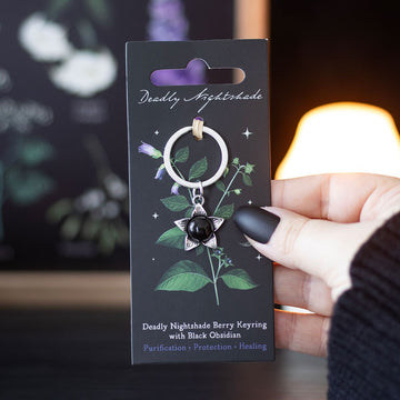DEADLY NIGHTSHADE KEYRING WITH BLACK OBSIDIAN