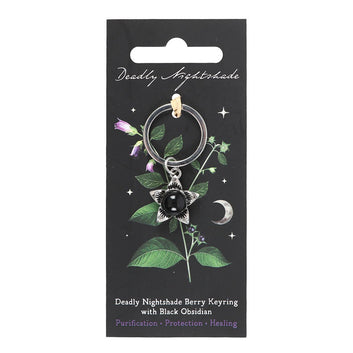 DEADLY NIGHTSHADE KEYRING WITH BLACK OBSIDIAN