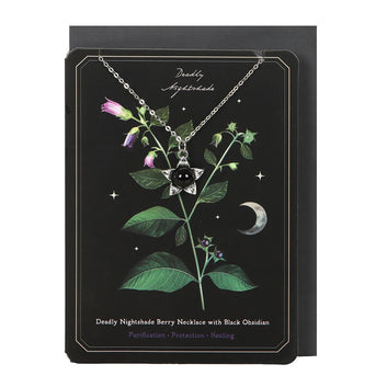 DEADLY NIGHTSHADE NECKLACE WITH BLACK OBSIDIAN ON GREETING CARD