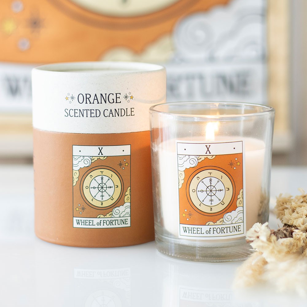 THE WHEEL OF FORTUNE VINTAGE TAROT ORANGE CANDLE
