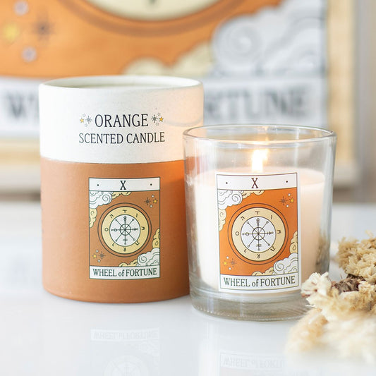 THE WHEEL OF FORTUNE VINTAGE TAROT ORANGE CANDLE