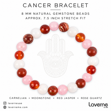 Cancer Zodiac Bracelet – Carnelian, Moonstone, Red Jasper & Rose Quartz, 8mm Natural Gemstone Beads