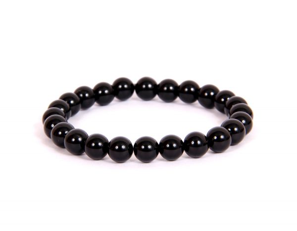 BLACK TOURMALINE 8MM GRADE (A) NATURAL ROUND BEADS