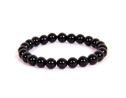 BLACK TOURMALINE 8MM GRADE (A) NATURAL ROUND BEADS