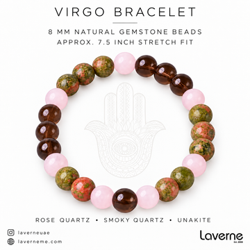 Virgo Zodiac Bracelet – Rose Quartz, Smoky Quartz & Unakite, 8 mm Natural Gemstone Beads