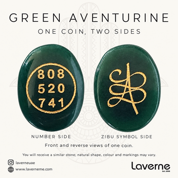 Green Aventurine Zibu Coin – Double-Sided Engraved Natural Stone