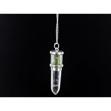 Peridot Chip Quartz Bullet Pendulum