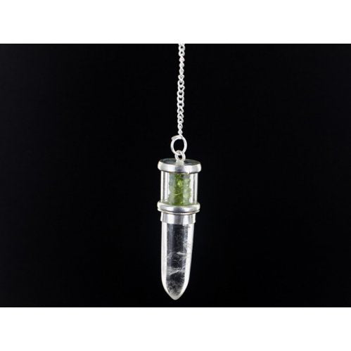 Peridot Chip Quartz Bullet Pendulum